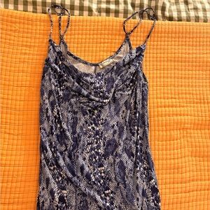 Blue and White Snakeskin Patterned Free People Cowl Neck Tank